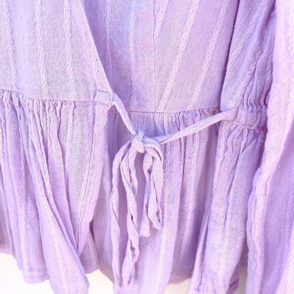 AEO Peplum Boho Balloon Sleeve Wrap Tie Waist boho chic Blouse - Picture 4 of 11